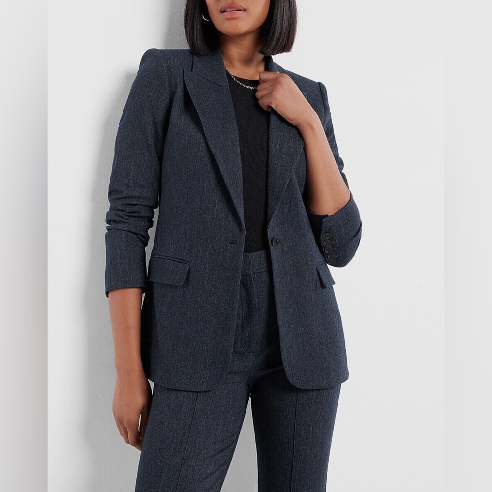 Express Editor One Button Blazer Heather Blue